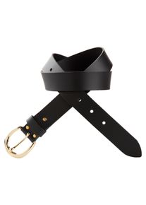 Laura Scott Damen Ledergürtel, schwarz, feminin, Gr. 115, unifarben, glänzend, Rindsleder, Gürtel, mit goldfarbender runder Schnalle - NEW