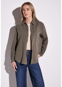 Street One Damen Langarmblusefresh earth, casual, Gr. 38, unifarben, Web, 100% Baumwolle, Blusen, aus reiner Baumwolle