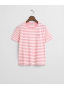 Gant Damen T-Shirt "REG STRIPED SHIELD SS T-SHIRT"geranium pink, casual, Gr. XS, Single Jersey, Obermaterial: 100% Baumwolle, Shirts