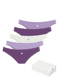 Lascana Damen Brasilslip, Gr. 32, lila, Single Jersey, Obermaterial: 95% Baumwolle, 5% Elasthan. Spitze: 90% Polyamid, 10% Elasthan, bedruckt,