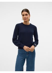 Véro Moda VERO MODA Damen Rundhalspullover "VMAMAZING LS O-NECK PULLOVER BOO", blau, modisch, Gr. XS, unifarben, Strick, Obermaterial: 60% Baumwolle, 40%