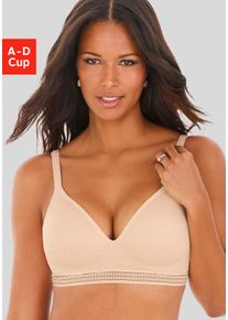 Lascana Damen Bralette-BH "Freya", Gr. 90, beige, Spitze, Obermaterial: 36% Polyamid, 29% Polyester, 27% Baumwolle, 8% Elasthan, modisch, BHs, ohne