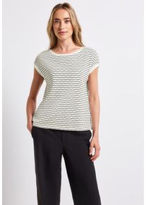 Street One Damen T-Shirt, weiß, casual, Gr. 36, gestreift, Web, Stoff, 50% Baumwolle, 50% Polyester, Shirts, im soften Baumwoll-Mix