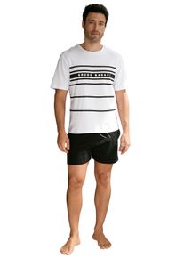 Bruno Banani Herren Pyjama, Gr. 44, schwarz-weiß, Jersey, Obermaterial: 100% Baumwolle, gestreift, Basic, Homewear-Sets, Schlafanzug mit Logodruck
