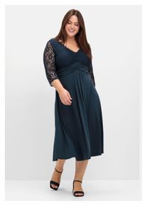 sheego Damen Abendkleid "Große Größen", blau, feminin, Gr. 44, unifarben, Obermaterial: 95% Polyester, 5% Elasthan;Spitze: 100% Polyamid, Kleider,