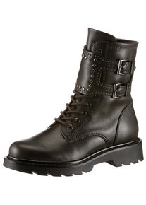 Tamaris Damen Bikerboots, Gr. 36, braun, Lederimitat, used, modisch, Schuhe, Blockabsatz, Schnürboots, Schnürstiefelette mit Innenreißverschluss
