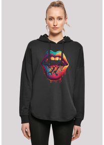 F4NT4STIC Damen Kapuzenpullover "Drooling Lips OVERSIZE HOODIE", schwarz, casual, Gr. S, Obermaterial: 100% Baumwolle, Pullover, Print