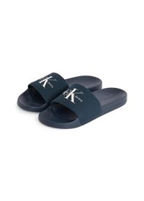 Herren Badepantolette "SLIDE MONOGRAM", Calvin Klein Jeans, Gr. 43, blau, Textil, klassisch, Schuhe, Sommerschuh, Schlappen, Poolslides, Strandschuh