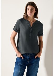 Cecil Damen Shirtbluseslate khaki, casual, Gr. XS, unifarben, Stoff, 100% Viskose, Blusen, mit geschlitztem Rundhalsausschnitt
