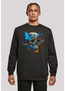 F4NT4STIC Herren Kapuzenpullover "Schmetterling Skull CREW", schwarz, casual, Gr. XS, Obermaterial: 50% Baumwolle, 50% Polyester, Pullover, Print