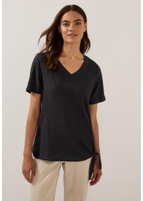 Cecil Damen Kurzarmbluse, schwarz, casual, Gr. XL, unifarben, Stoff, 100% Viskose, Blusen, in Unifarbe