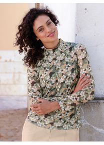 Inspirationen Damen Langarmshirt "Stehkragen-Shirt", grün, Gr. 36, gemustert, mehrfarbig, 96% Polyester, 4% Elasthan, Shirts