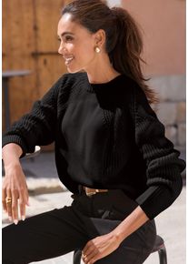 Lascana Damen Strickpullover, schwarz, modisch, Gr. 36, Rippstrick, Obermaterial: 45% Polyacryl, 35% Polyamid, 20% Polyester, Pullover, mit