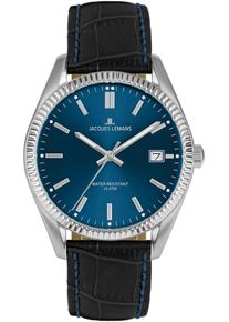 Jacques Lemans Damen Quarzuhr, schwarz, Armbanduhren, Armbanduhr, Herrenuhr, Damenuhr, Lederarmband, Datum