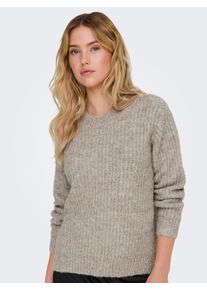 Only Damen Rundhalspullover "ONLMAGGIE LIFE LS RIB ONECK CC KNT", braun, modisch, Gr. L, meliert, Strick, Rippstrick, Obermaterial: 70% Polyester,