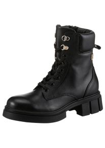 Tommy Hilfiger Damen Bikerboots "LACE-UP BIKER LEATHER", Gr. 36, schwarz, Leder, Lederimitat, unifarben, modisch, Schuhe, Blockabsatz, Schnürboots,