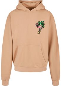 MisterTee Herren Kapuzensweatshirt "MisterTee Flamingo Hoodie", beige, Gr. L, bedruckt, 100% Baumwolle, Sweatshirts