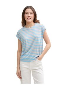 Damen T-Shirtrose blau stripe, casual, Gr. M, Tom Tailor Denim, gestreift, Obermaterial: 70% Viskose, 30% Polyester, Shirts, mit Streifen Muster