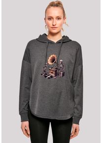 F4NT4STIC Damen Kapuzenpullover "Gothic Skeleton Vintage Plattenspieler", grau, casual, Gr. M, Obermaterial: 100% Baumwolle, Pullover, Premium