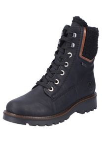 Rieker Damen Winterstiefelette, Gr. 36, schwarz, Lederimitat, Textil, kontrastfarbene Details, klassisch, Schuhe, Schnürboots, Winterboots mit