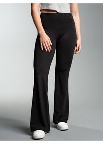TRIGEMA Damen Jerseyhose "TRIGEMA Schlaghose mit hohem Bund", schwarz, Basic, Gr. XL, 85% Polyester, 15% Elastan, Hosen