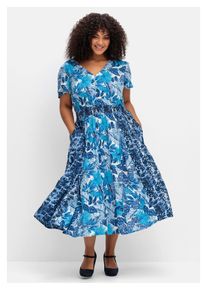 Damen Sommerkleid "Große Größen", blau, feminin, Gr. 52, sheego by Joe Browns, gemustert, Obermaterial: 100% Viskose (LENZING ECOVERO), Kleider, im