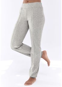H.I.S. H.I.S Damen Relaxhose, Gr. 32, grau, angeraute Sweatware, Obermaterial: 90% Baumwolle, 10% Polyester, meliert, casual, Hosen, mit Piping vorn,