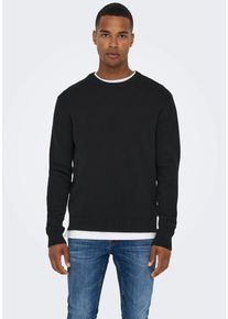Only & Sons ONLY & SONS Herren Strickpullover, schwarz, klassisch, Gr. L, unifarben, Strukturmuster, Strick, Obermaterial: 88% Baumwolle, 12% Nylon, Pullover, im