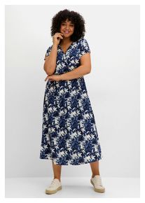 sheego Damen Druckkleid "Große Größen", blau, feminin, Gr. 58, gemustert, Obermaterial: 100% Viskose (LENZING ECOVERO), Kleider, in Wickeloptik, mit