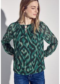 Street One Damen Chiffonbluse, grün, casual, Gr. 36, bedruckt, Web, Obermaterial: 100% Polyester, Blusen, mit grafischem Muster und Raffungen am