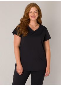 Damen V-Shirt "Lilly", schwarz, casual, Gr. 44, Base Level Curvy, unifarben, Single Jersey, Obermaterial: 75% Polyamid, 25% Elasthan, Shirts, mit