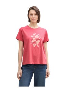 Tom Tailor Damen T-Shirt, rot, casual, Gr. L, bedruckt, unifarben, Jersey, Obermaterial: 100% Baumwolle, Shirts, mit Frontprint