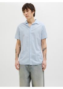 Jack & Jones JACK & JONES Herren Kurzarmhemd "JJEBREEZE SHIRT SS SN", blau, modisch, Gr. XXL, unifarben, Web, Obermaterial: 70% Baumwolle, 30% Leinen, Hemden, mit