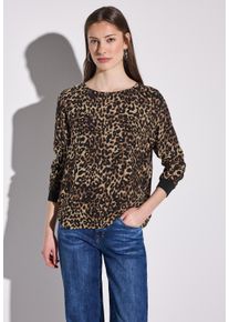 Street One Damen Langarmbluse, braun, casual, Gr. 46, bedruckt, Stoff, 100% Viskose, Blusen, mit Rundhalsausschnitt