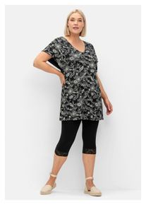 sheego Damen T-Shirt "Große Größen", schwarz-weiß, feminin, Gr. 48, gemustert, Obermaterial: 95% Viskose, 5% Elasthan;Oberteil: 95% Viskose, 5%
