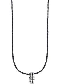 HECHTER PARIS Herren Kette mit Anhänger "Schmuck Geschenk Edelstahl Leder Halsschmuck Halskette", Edelstahl-Leder, L: 50cm, schwarz, Edelstahl,