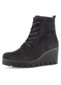 Gabor Damen Stiefelette, Gr. 43, schwarz, Veloursleder, unifarben, modisch, Schuhe, Keilabsatz, Schnürboots, Keilstiefelette, Best Fitting-Ausstattung