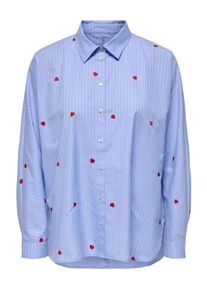 Only Damen Hemdbluse "ONLNEW LINA GRACE LS STRIPE EMB SHIRT"moonlight blau detail:stripewith rot heart emb, modisch, Gr. S, bestickt, Web,