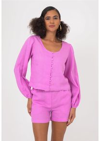 FRESHLIONS Damen Klassische Bluse "Amara", rosa, casual, Gr. XL, unifarben, 100% Leinen, Blusen, im klassischen Design
