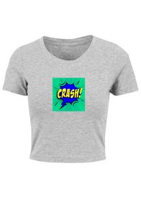Merchcode Herren T-Shirt "Merchcode Damen Ladies CRASH Comic Cropped Tee", grau, klassisch, Gr. XL, unifarben, 95% Baumwolle, 5% Elasthan, Shirts