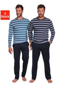 Herren Pyjama, AUTHENTIC LE JOGGER, Gr. 44, blau, Jersey, Obermaterial: 100% Baumwolle, gestreift, unifarben, Basic, Homewear-Sets, Schlafanzug mit