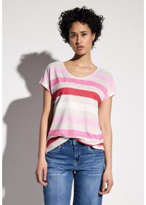Street One Damen T-Shirt, rot, casual, Gr. 44, gestreift, Stoff, 80% Polyester, 20% Viskose, Shirts, mit Rundhalsausschnitt