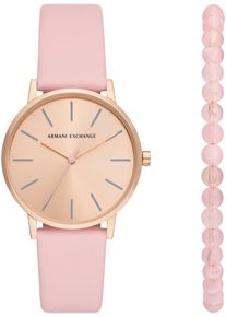 Armani Exchange Damen Quarzuhr, rosa, Armbanduhren, Armbanduhr, Damenuhr, Lederarmband, analog