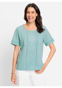 Inspirationen Damen Rundhalsshirt "Kurzarm-Shirt", grün, Gr. 36, unifarben, 100% Baumwolle, Shirts