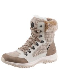 Rieker Damen Winterboots, Gr. 43, beige, Textil, Lederimitat, sportlich, Schuhe, Winterstiefelette, TEX-Membran, mit Warmfutter, Fellimitatkragen