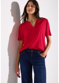 Street One Damen Kurzarmbluse, rot, casual, Gr. 36, unifarben, Web, Obermaterial: 100% Viskose, Blusen, mit geschlitztem Rundhalsausschnitt