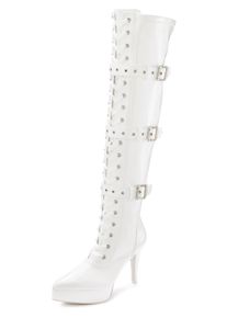 Damen Overkneestiefel "High-Heel-Stiefelette mit Plateau", LASCANA Belle Affaire, Gr. 44, weiß, Lacklederimitat, glänzend, unifarben, sexy, Schuhe,