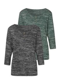 Lascana Damen 3/4-Arm-Shirt "mit goldfarbenen Knöpfen", grün, casual, Gr. 32, meliert, Obermaterial: 50% Viskose (LENZING ECOVERO), 46% Polyester, 4%