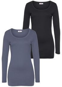 Flashlights Damen Langarmshirt, blau, Basic, Gr. 32, unifarben, Feinripp, Obermaterial: 100% Baumwolle, Shirts, sehr figurbetonter Schnitt,