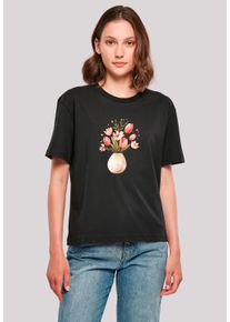 F4NT4STIC Damen T-Shirt "Rosa Frühlingsblumenstrauß in Vase", schwarz, casual, Gr. L, Obermaterial: 100% Baumwolle, Shirts, Premium Qualität